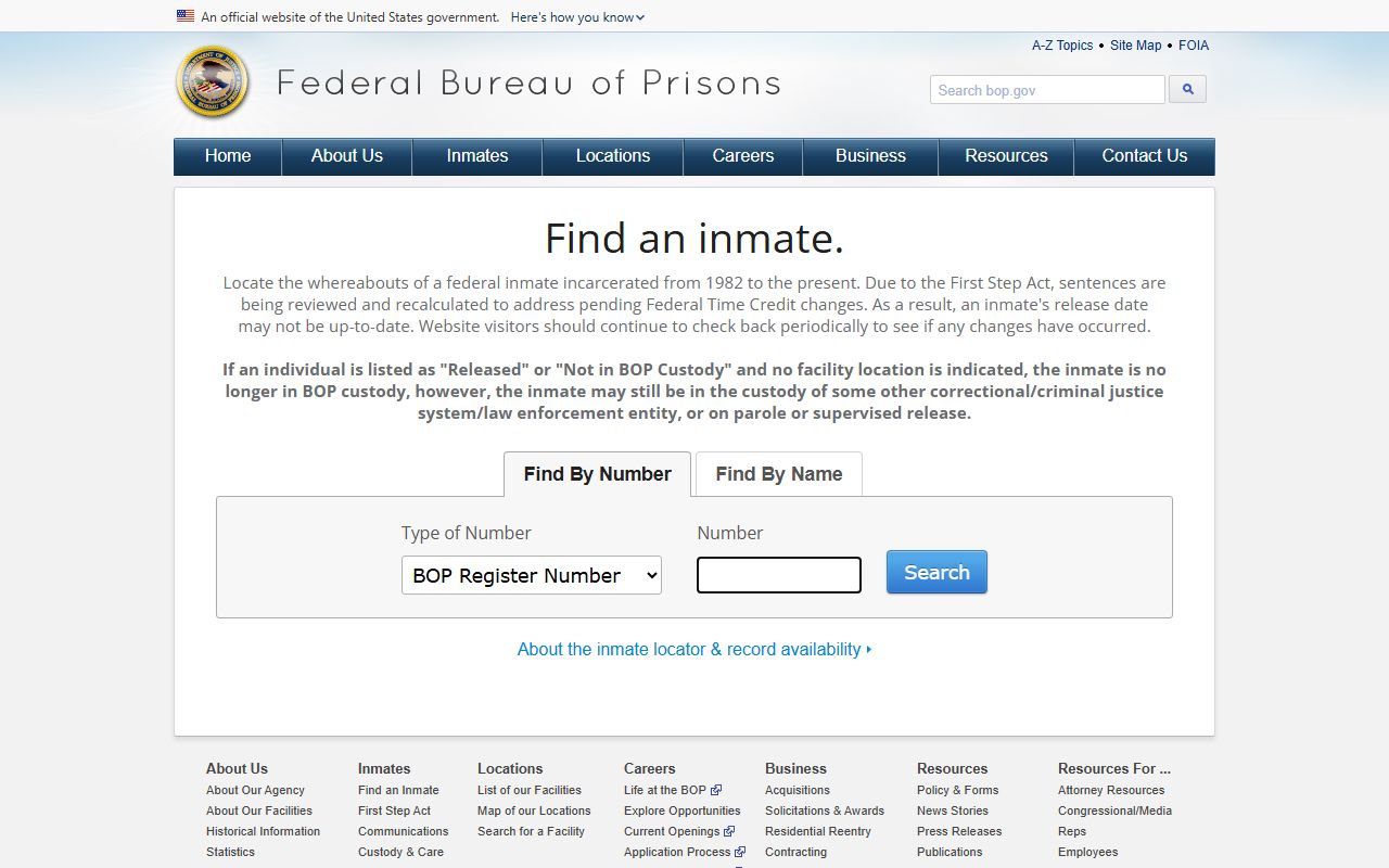 Lincoln County federal inmate population BOP locator search fields