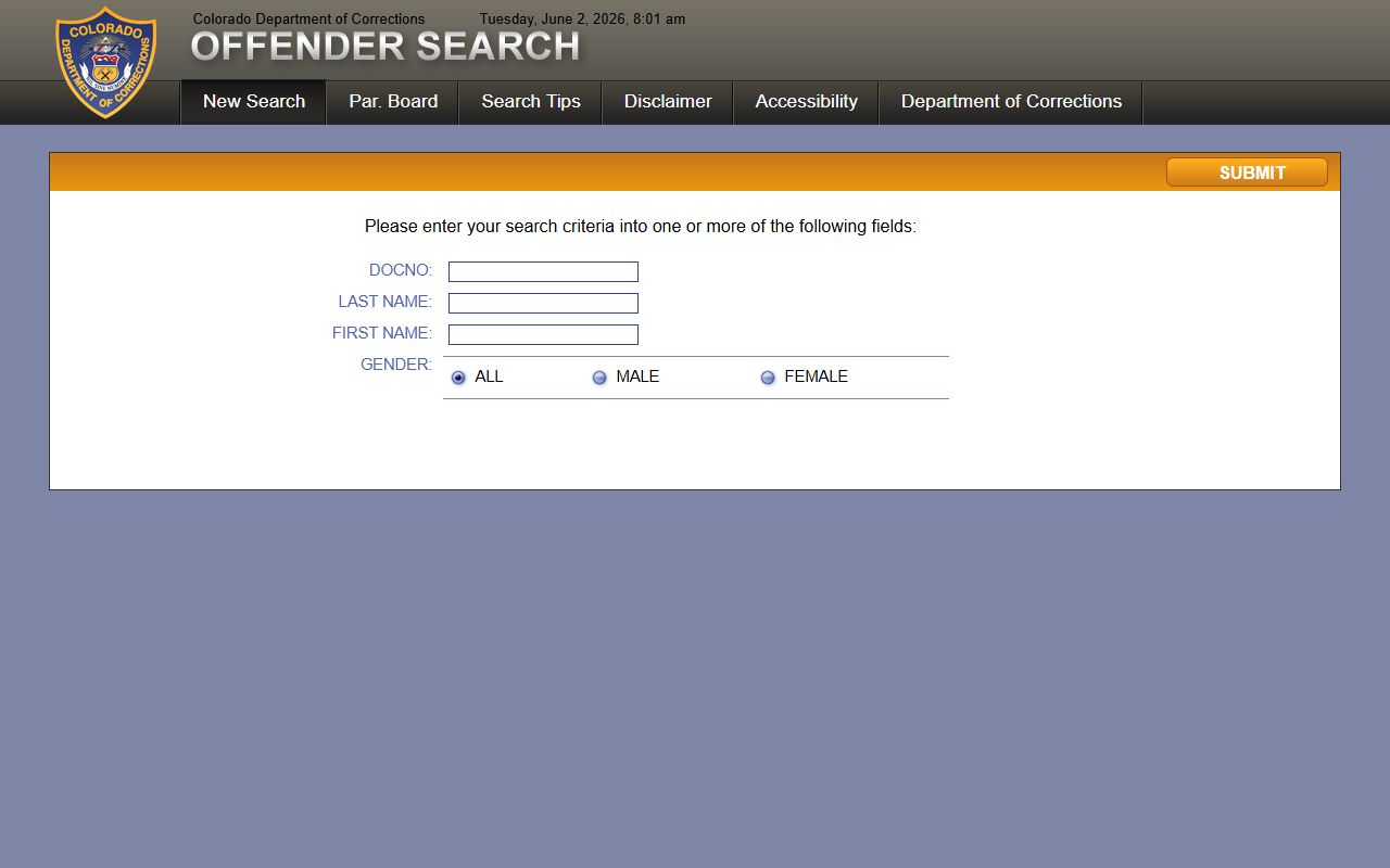 Limon Correctional Facility CDOC offender search fields