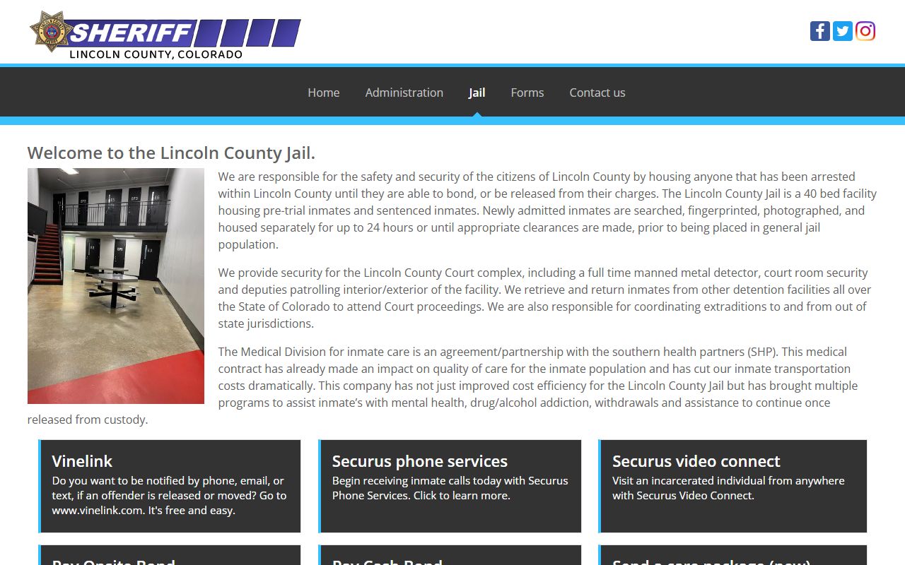 Lincoln County Jail inmate lookup and jail information page